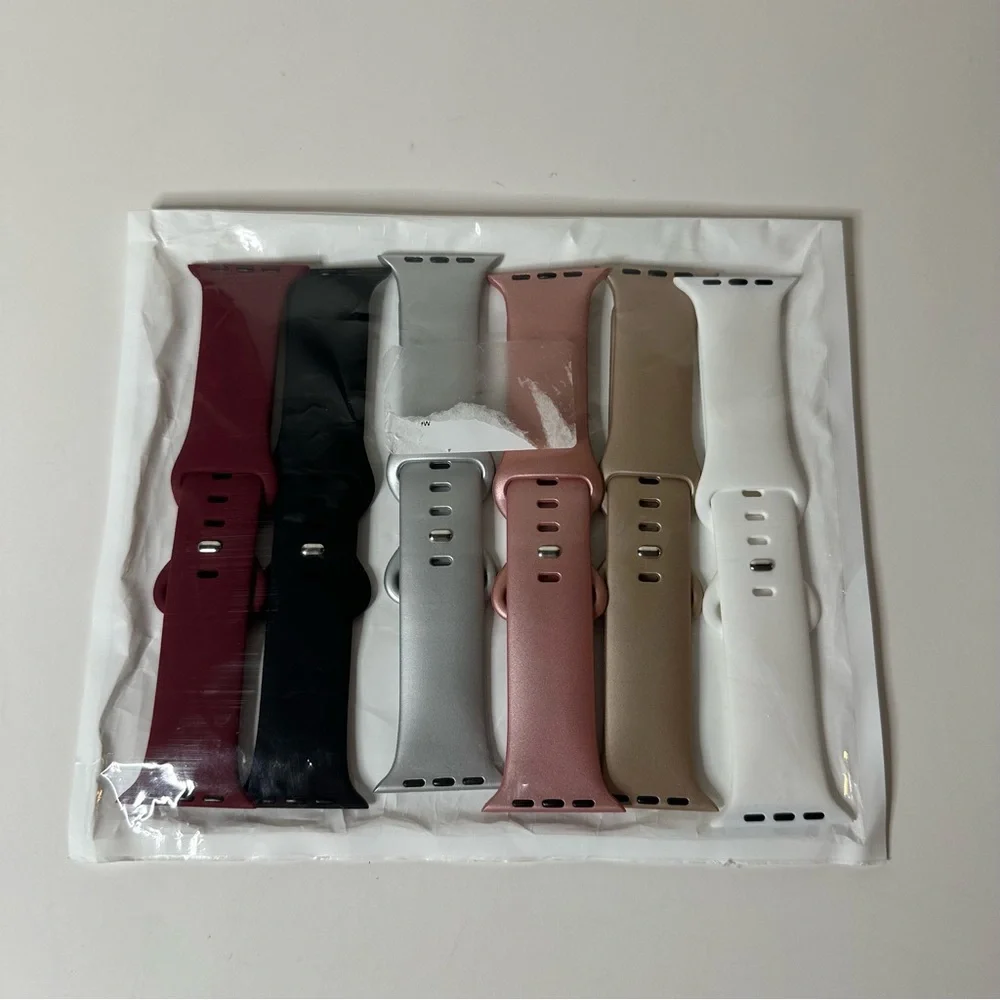 Lot Of 6 Unbranded Apple Watch Silicone Sport Bands Neutral Colors 38/40mm NEW